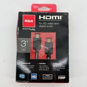 RCA Digital Plus 3ft HDMI Cable High Speed with Ethernet‎ 2160p 3D DH3HHF Black